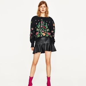 Zara faux leather ruffle hem mini skirt